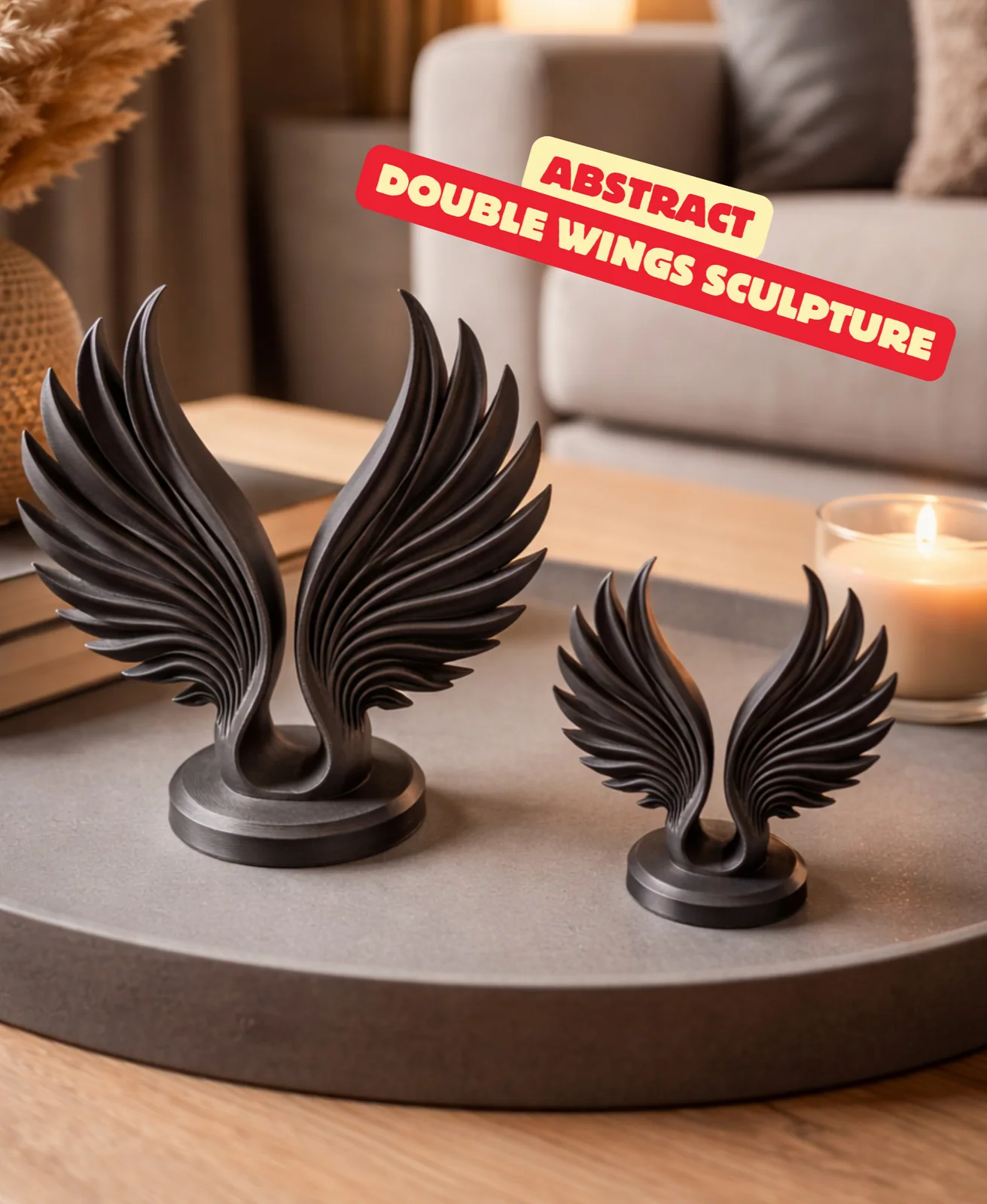 Abstracte sculptuur met dubbele vleugels – moderne woningdecor - foto 1