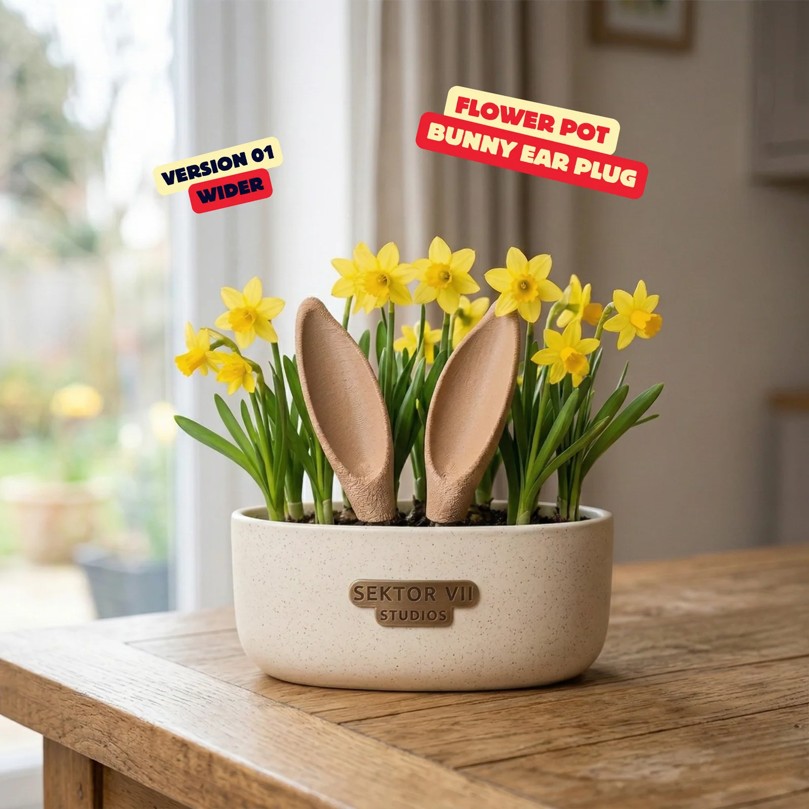 Brede bloempotsteker met konijnenoren - foto 1