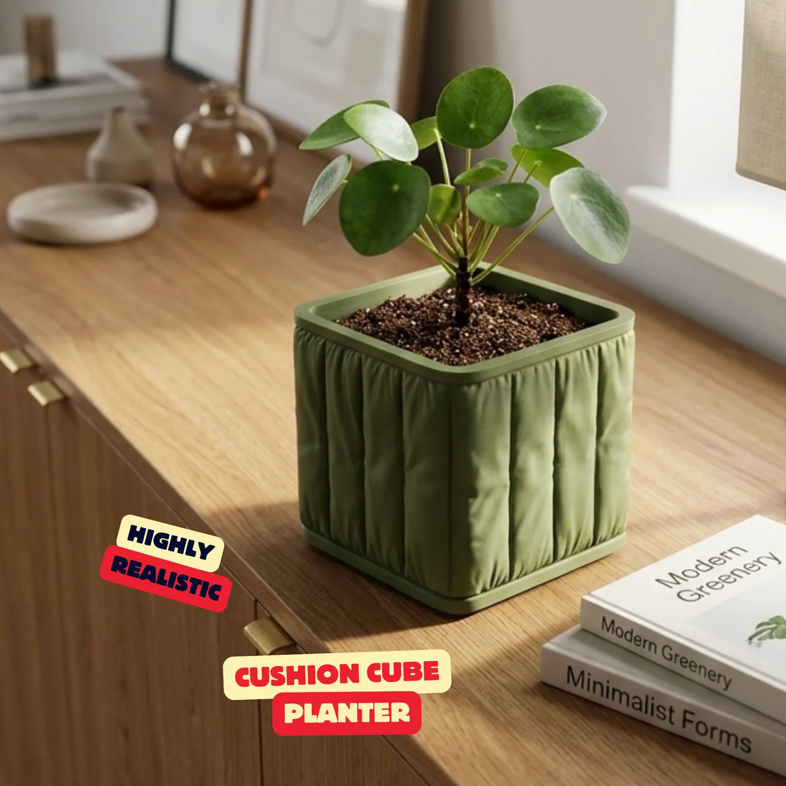 Kubusvormige bloempot met kussenstructuur - foto 1