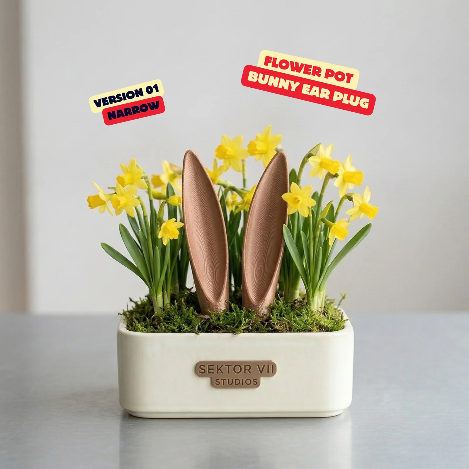 Smalle bloempotsteker met konijnenoren - foto 1
