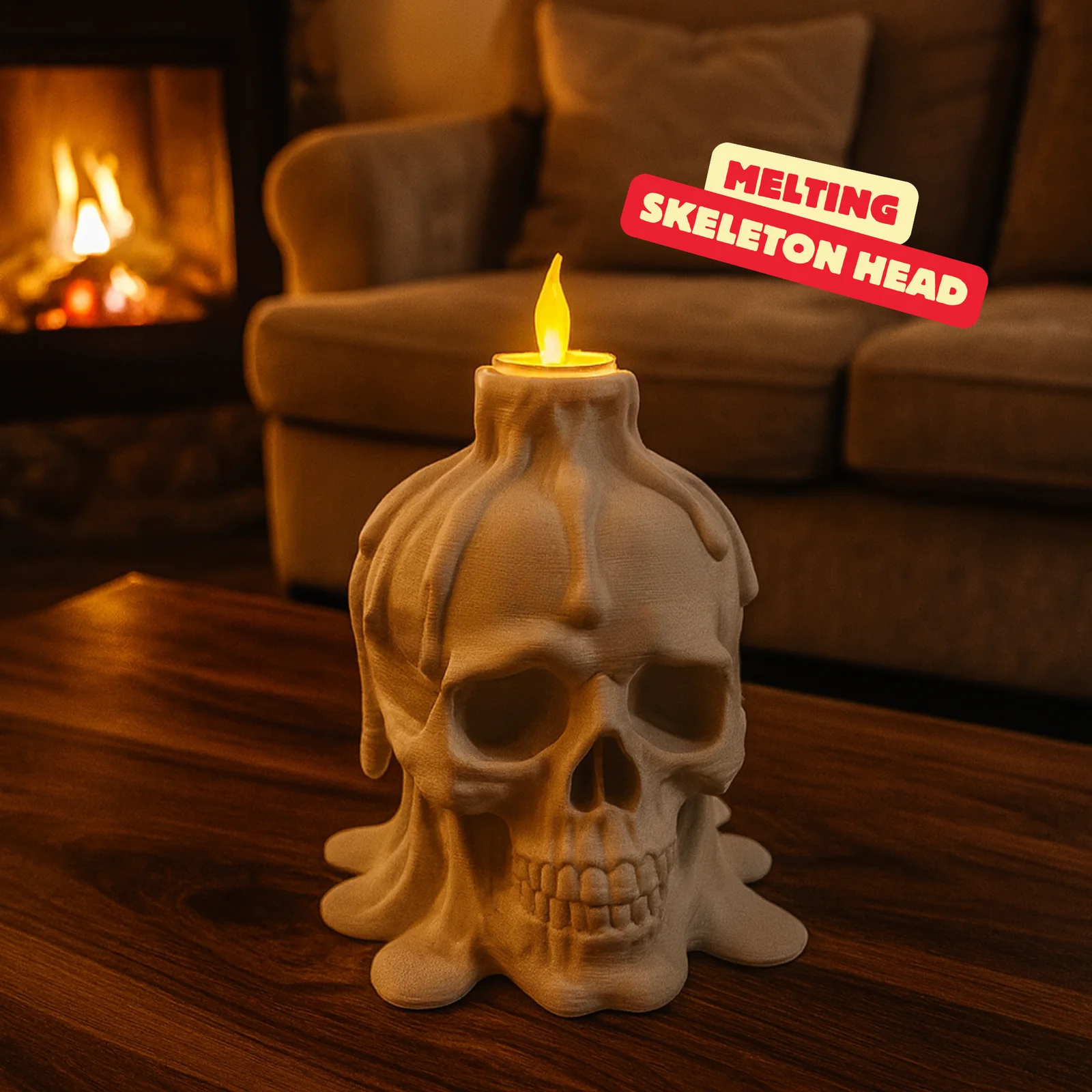 Smeltende skeletkop met theelicht - foto 1